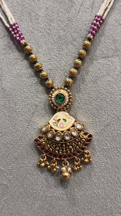 Anvitha Temple Pearl Pendant Necklace Set