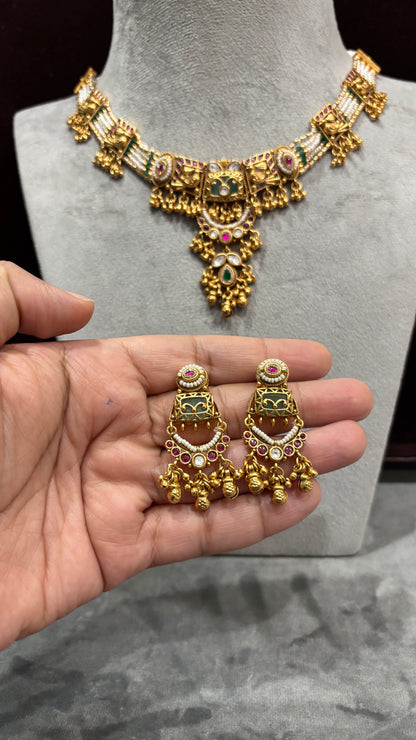 Rajeshwari Antique Temple Necklace Set