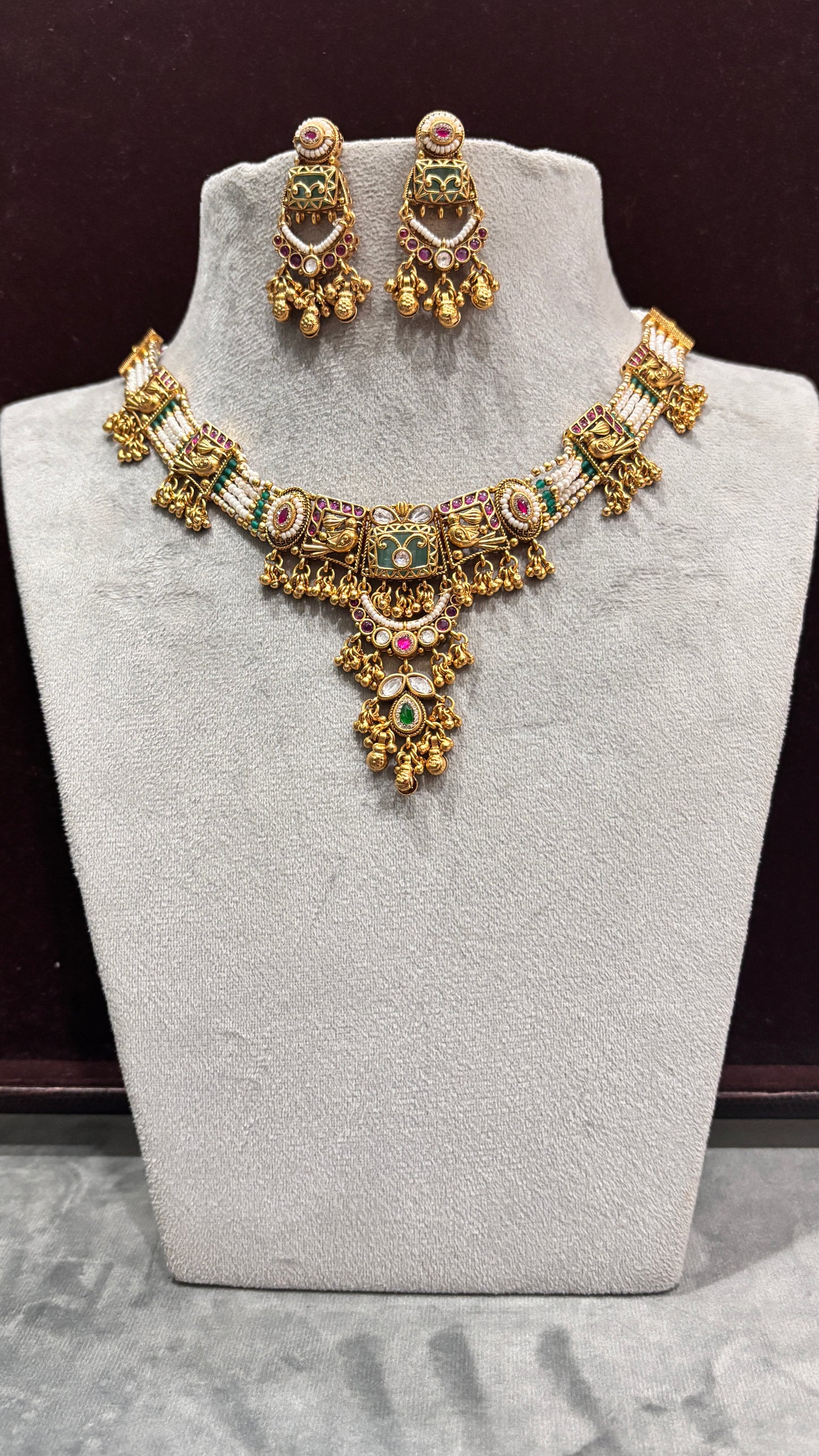 Rajeshwari Antique Temple Necklace Set