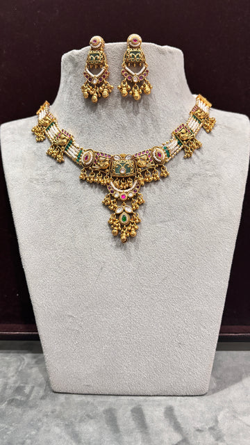 Rajeshwari Antique Temple Necklace Set - 