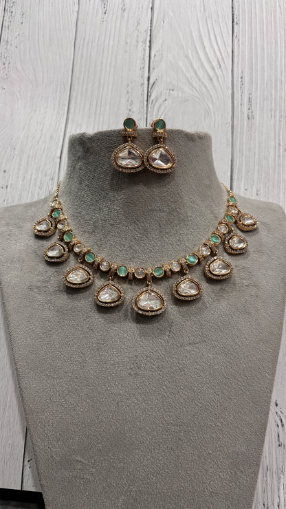 Vaanika Mint Royale Moissanite Necklace Set