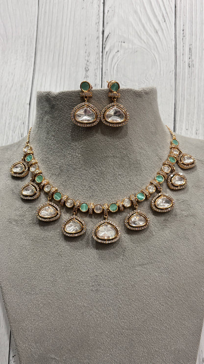 Vaanika Mint Royale Moissanite Necklace Set