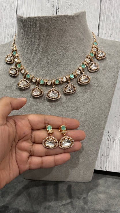 Vaanika Mint Royale Moissanite Necklace Set