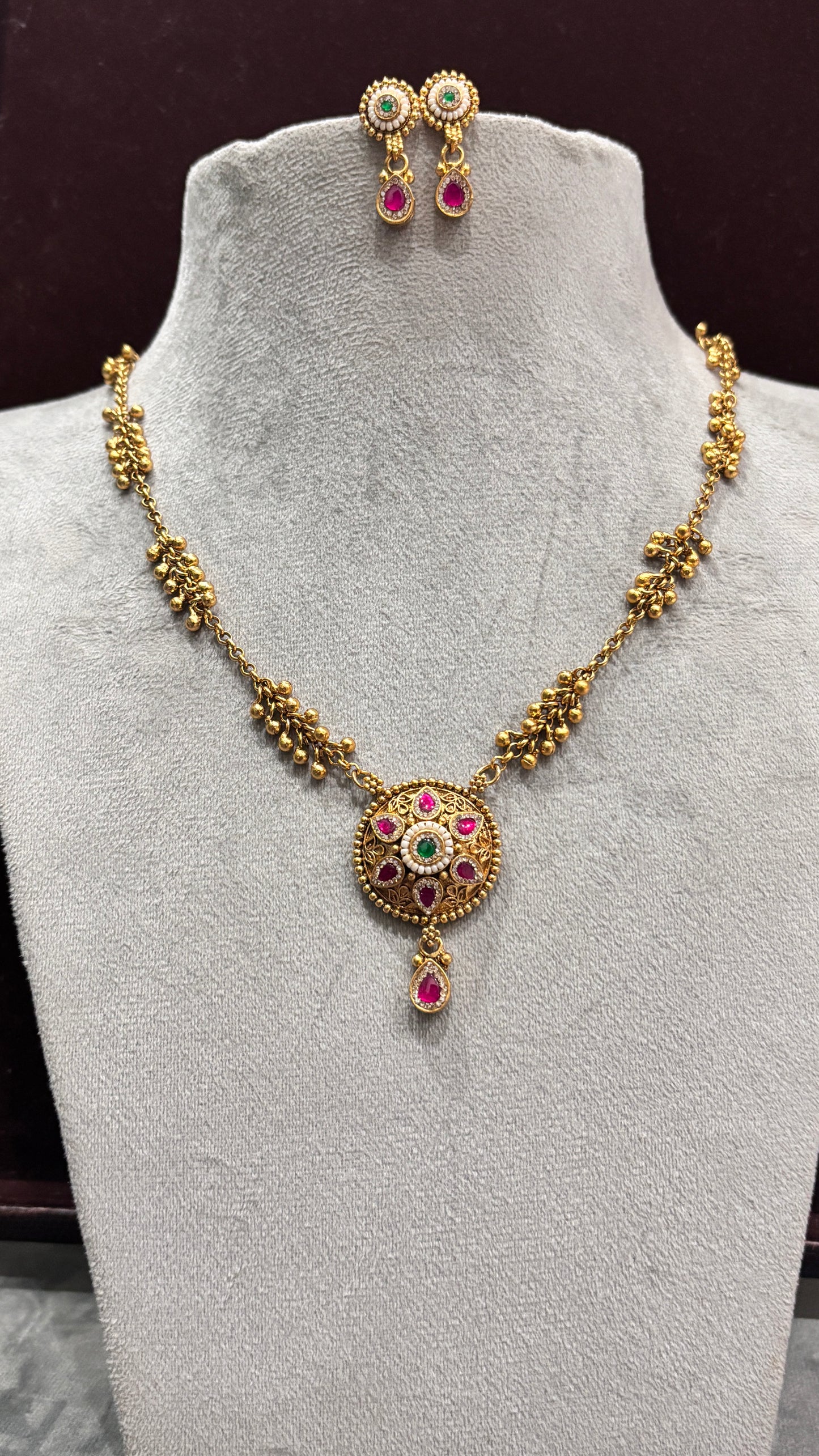 Vamika Ruby Emerald Temple Necklace Set