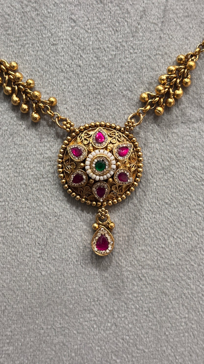 Vamika Ruby Emerald Temple Necklace Set