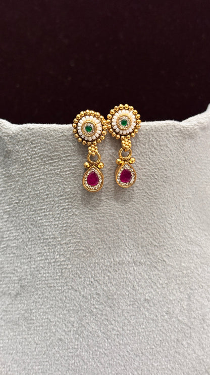 Vamika Ruby Emerald Temple Necklace Set