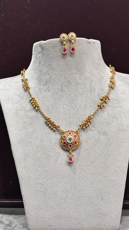 Vamika Ruby Emerald Temple Necklace Set