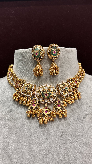 Aarunya Heritage Temple Kundan Choker Set - 