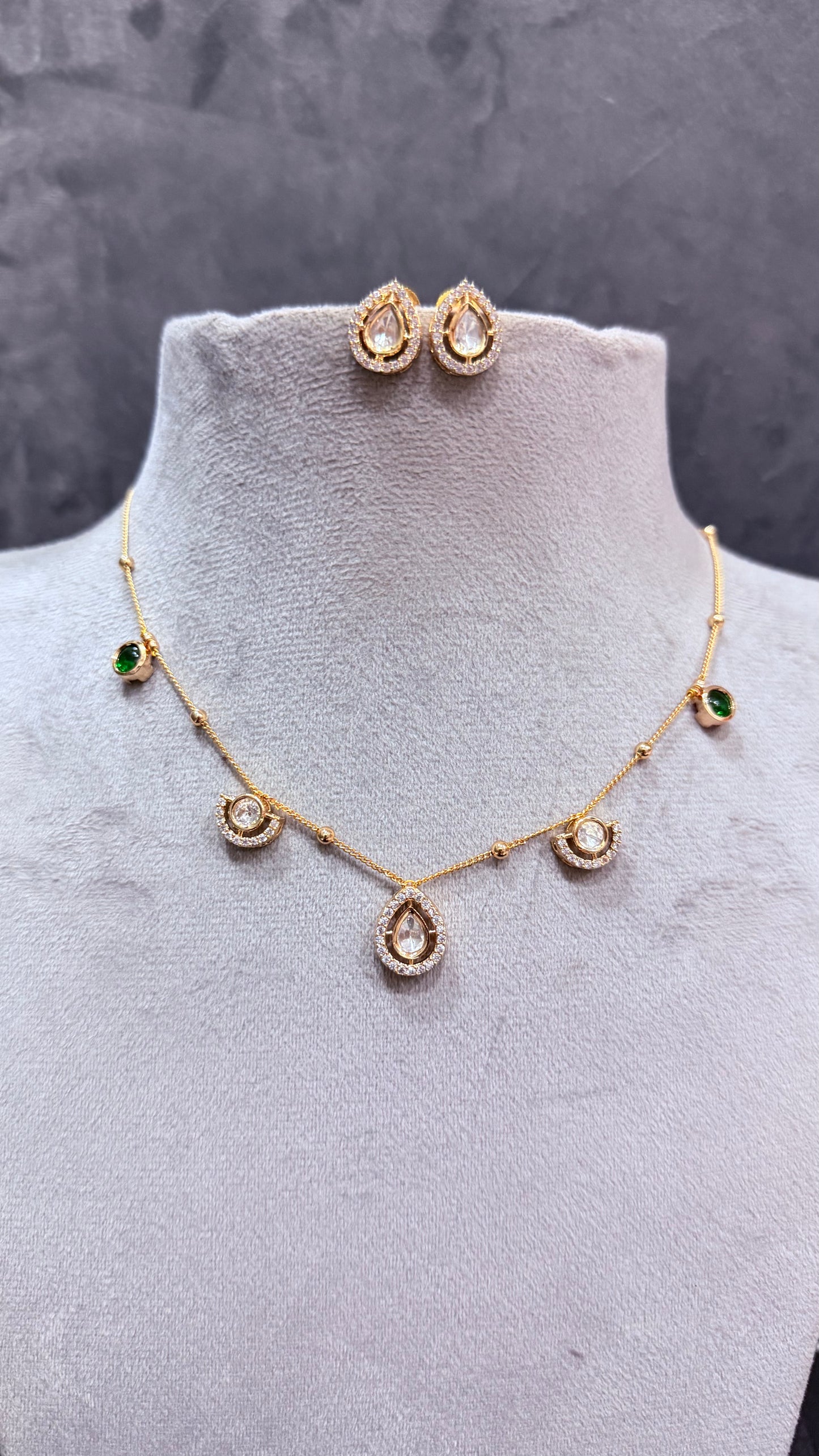 Kiara Emerald & Moissanite Drop Necklace Set