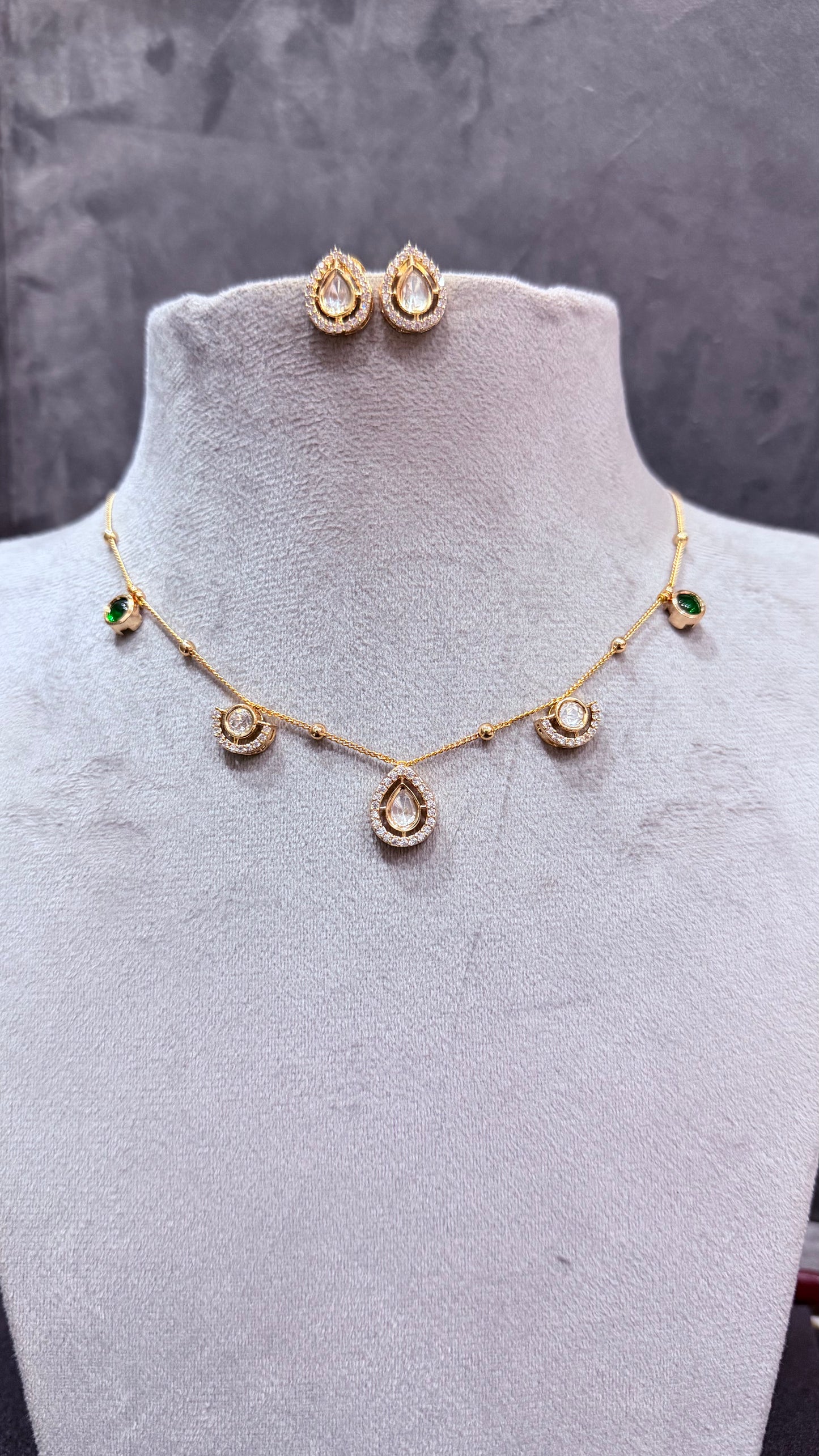 Kiara Emerald & Moissanite Drop Necklace Set