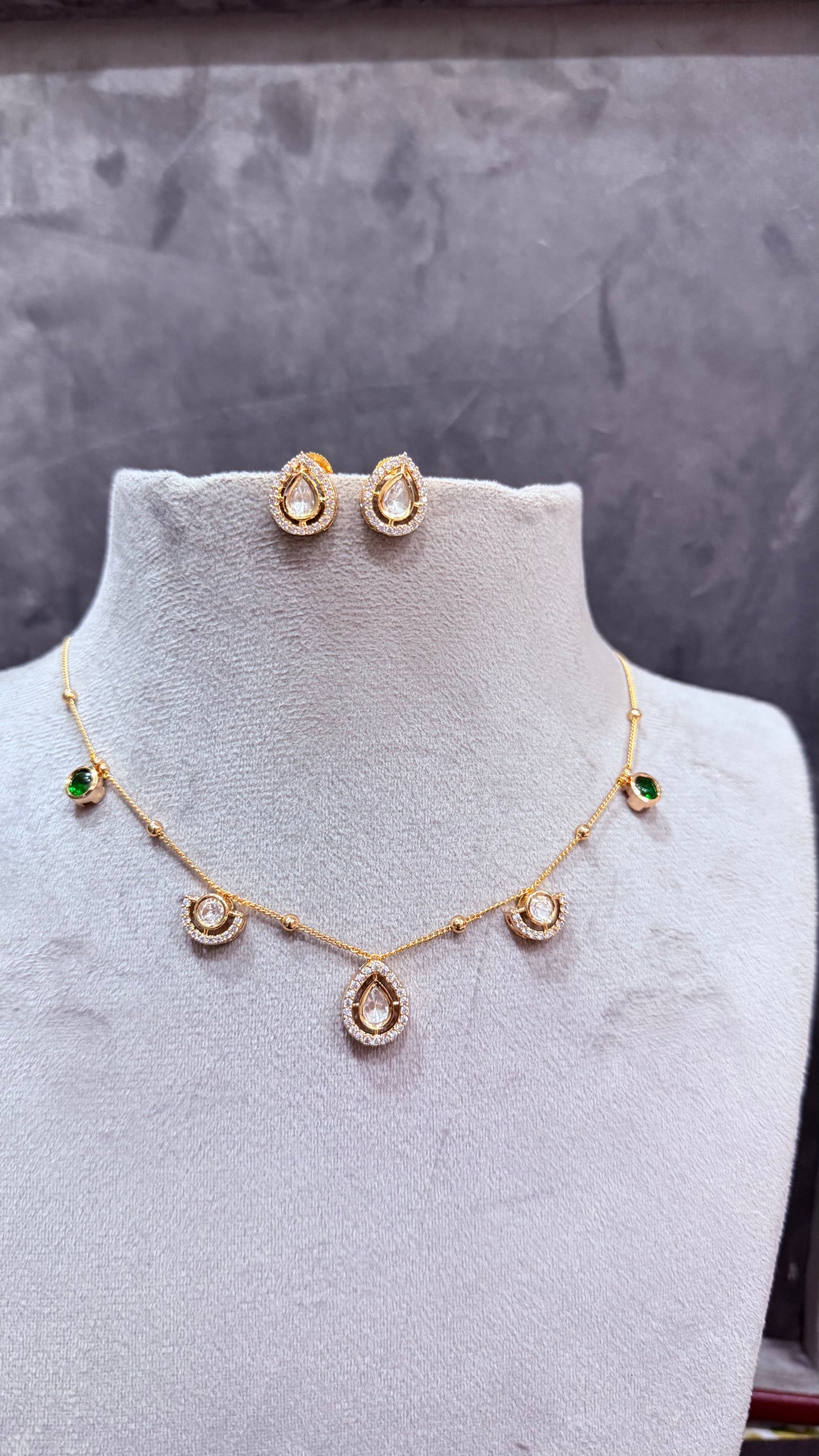 Kiara Emerald & Moissanite Drop Necklace Set