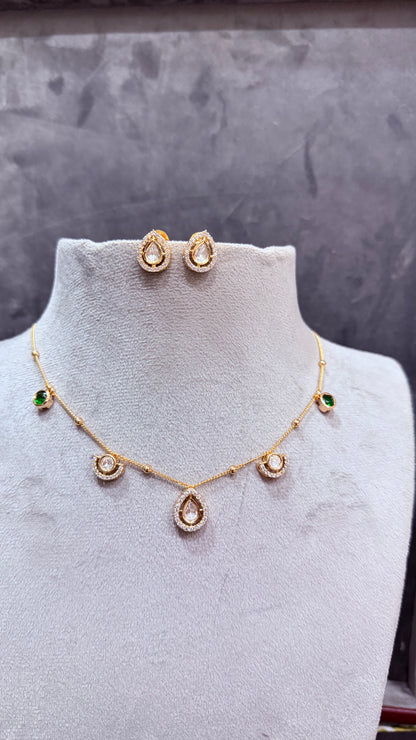 Kiara Emerald & Moissanite Drop Necklace Set