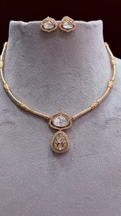 Aarna Mint Moissanite Hasli Necklace Set