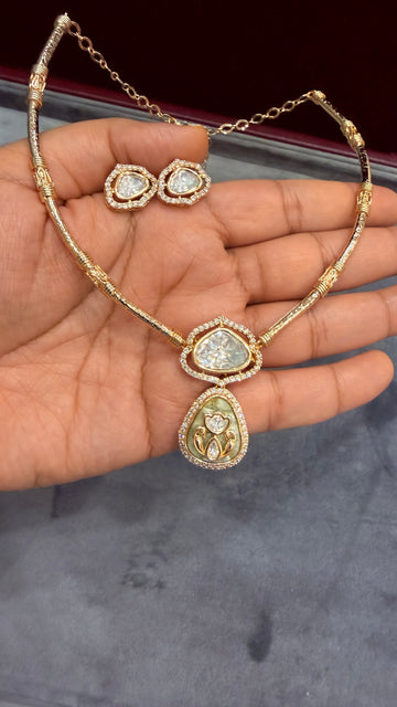 Aarna Mint Moissanite Hasli Necklace Set