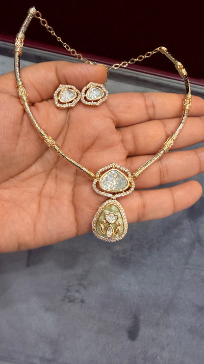 Aarna Mint Moissanite Hasli Necklace Set