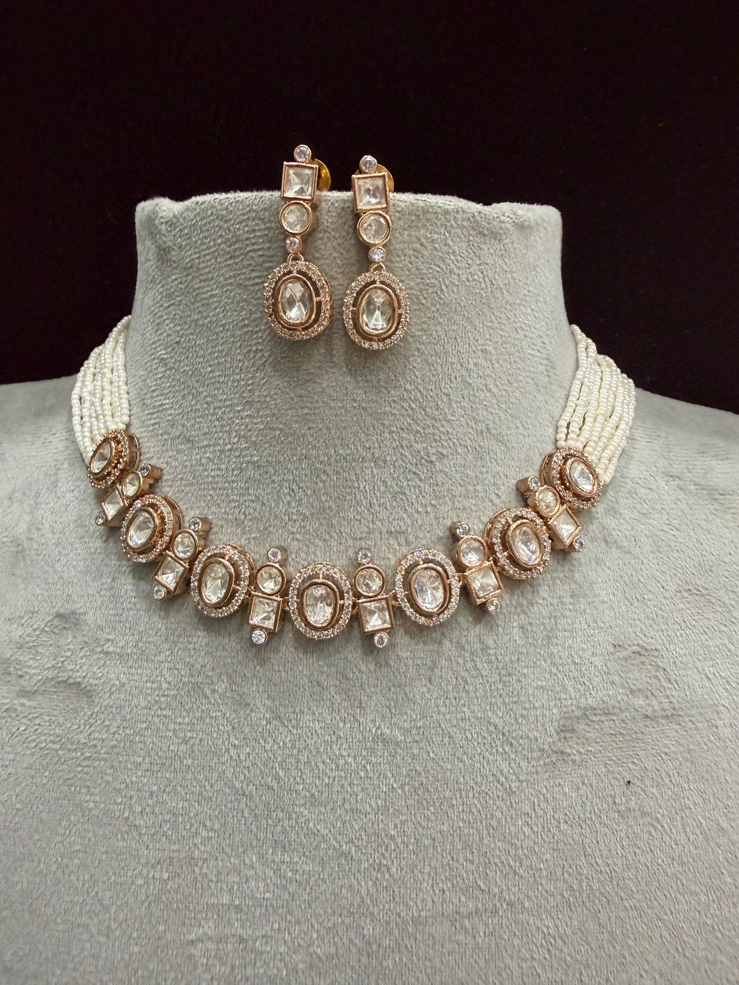 Aarna Rose Gold Moissanite Necklace Set