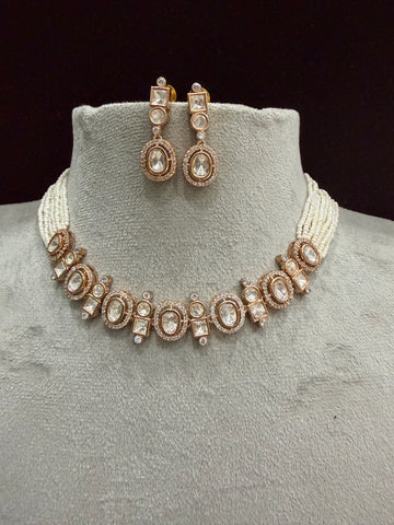 Aarna Rose Gold Moissanite Necklace Set