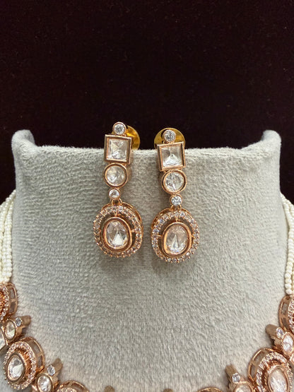Aarna Rose Gold Moissanite Necklace Set
