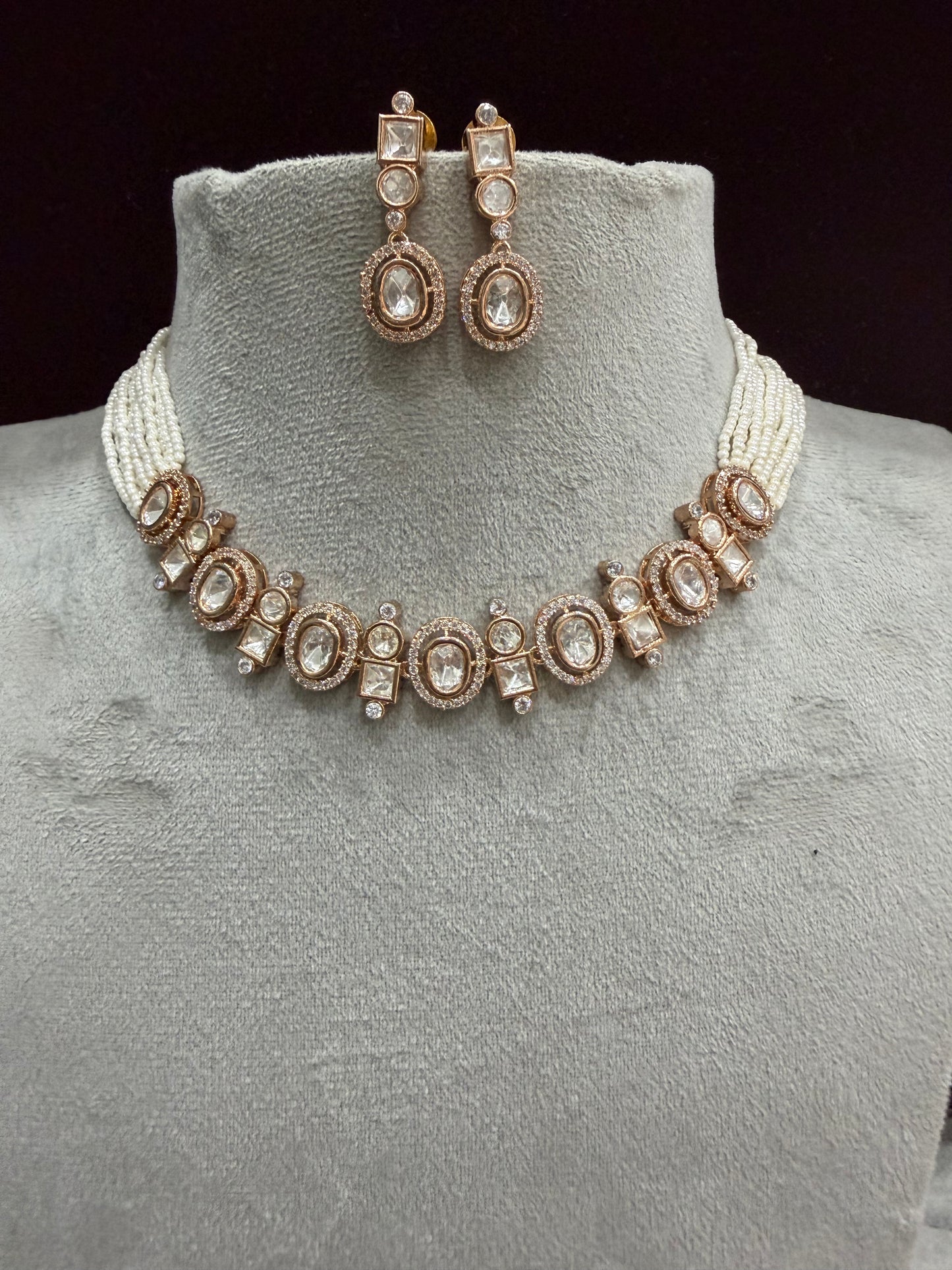Aarna Rose Gold Moissanite Necklace Set