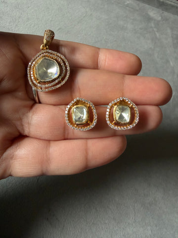 Aarna Rose Gold Moissanite Pendant Set