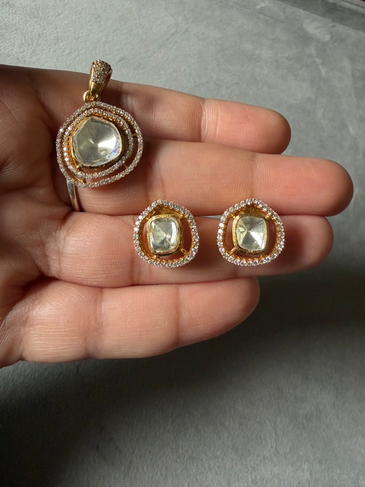 Aarna Rose Gold Moissanite Pendant Set
