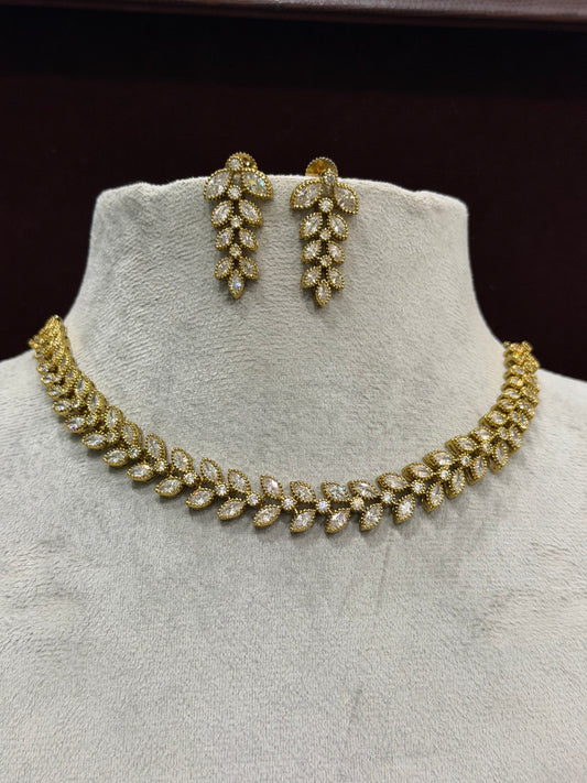 Zariya Gold Finish Leaf Necklace Set
