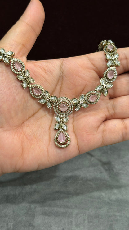 Aarika Blush Pink Moissanite Necklace Set