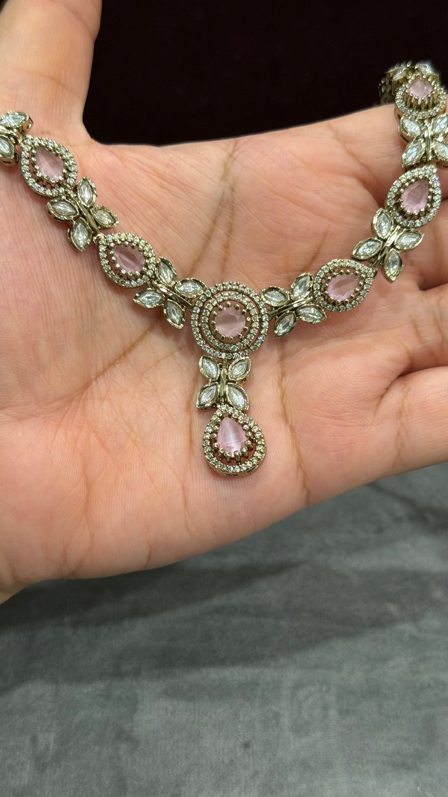 Aarika Blush Pink Moissanite Necklace Set