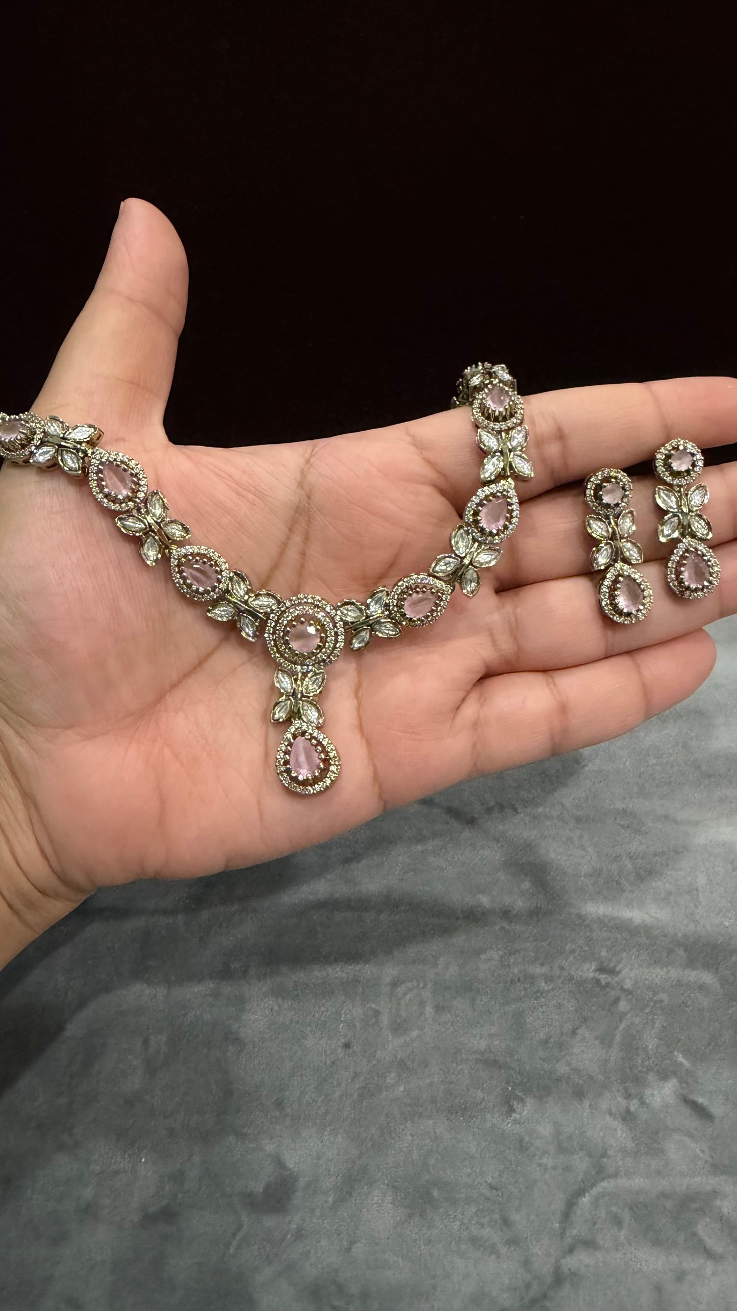 Aarika Blush Pink Moissanite Necklace Set