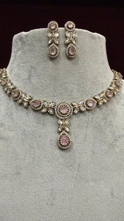 Aarika Blush Pink Moissanite Necklace Set