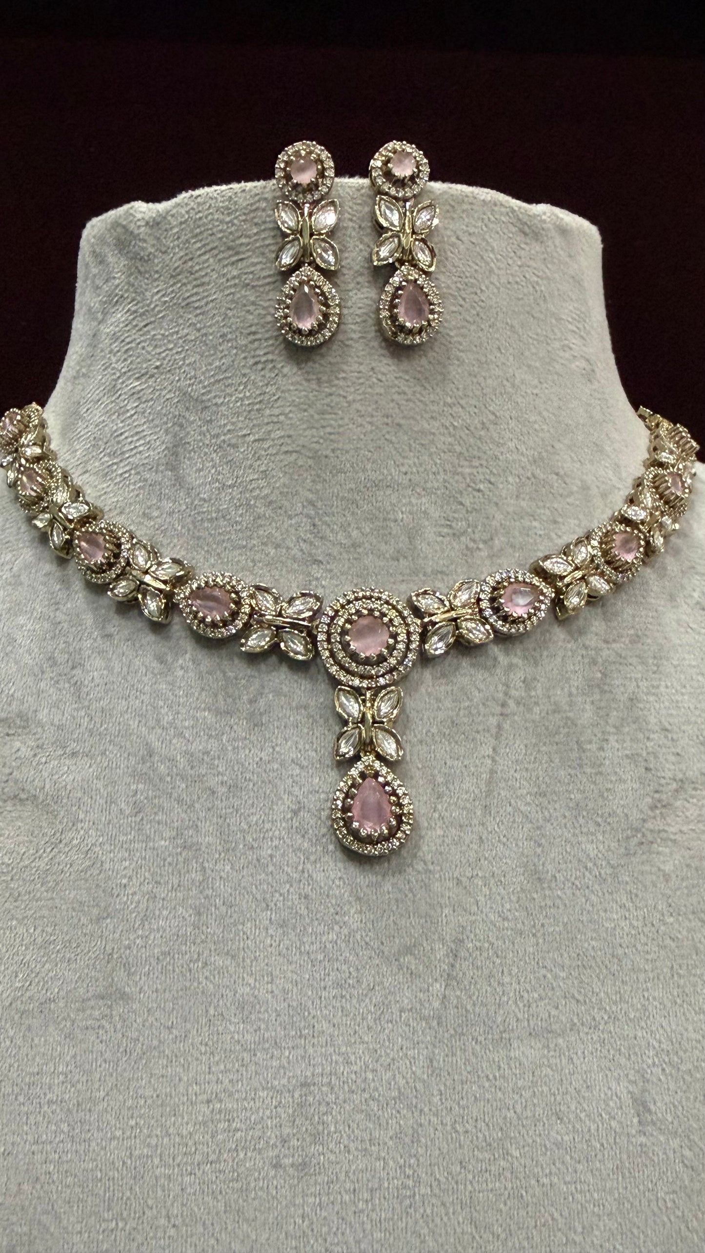 Aarika Blush Pink Moissanite Necklace Set