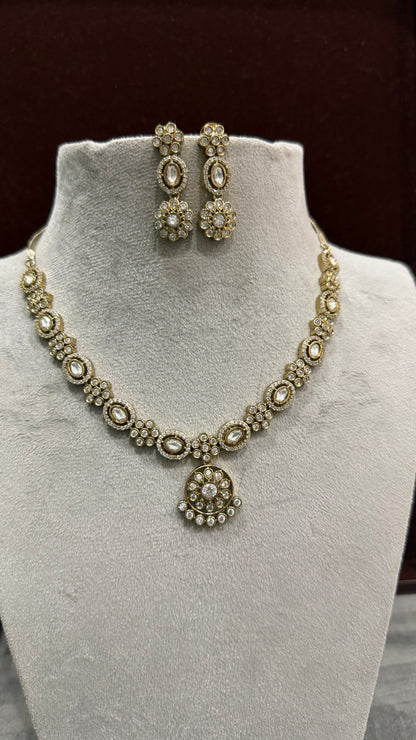 Anvika Floral White Moissanite Necklace Set