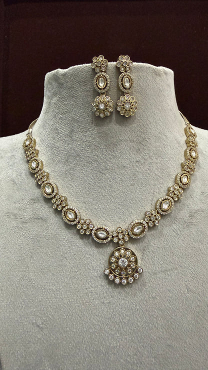 Anvika Floral White Moissanite Necklace Set