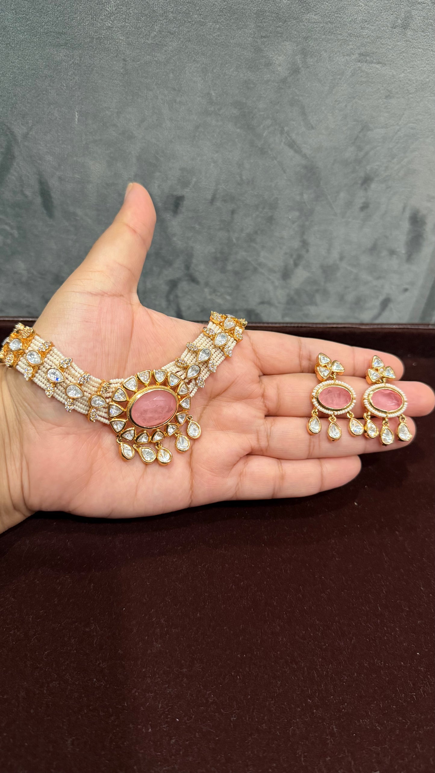 Aaradhya Blush Doublet Moissanite Necklace Set