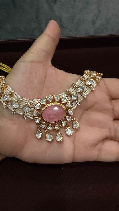 Aaradhya Blush Doublet Moissanite Necklace Set