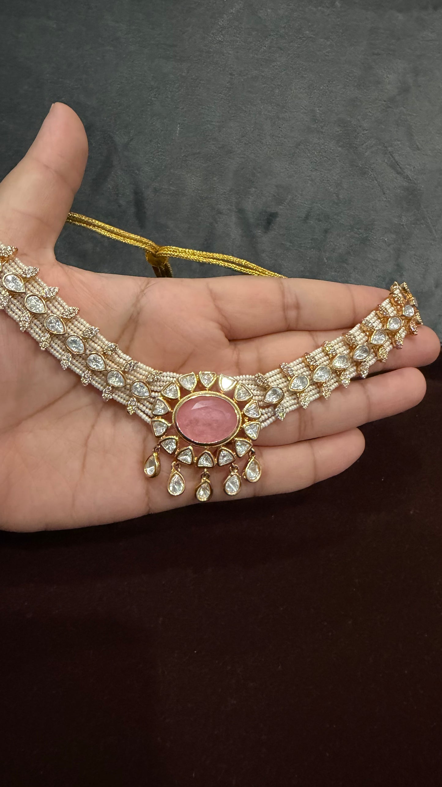 Aaradhya Blush Doublet Moissanite Necklace Set