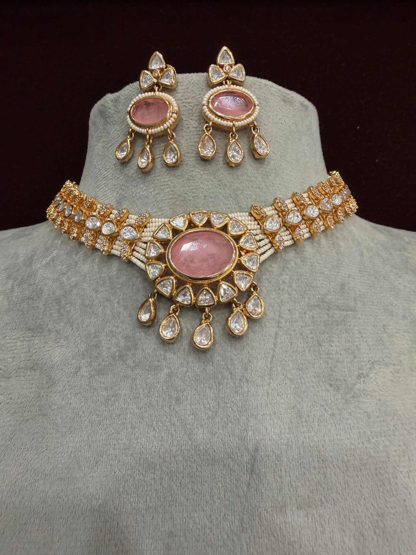 Aaradhya Blush Doublet Moissanite Necklace Set