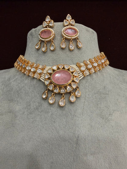 Aaradhya Blush Doublet Moissanite Necklace Set