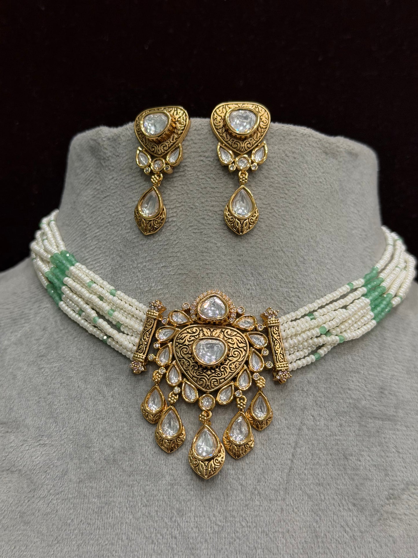 Anaya Mint Pearl Moissanite Necklace Set