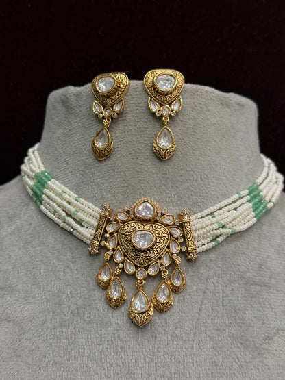 Anaya Mint Pearl Moissanite Necklace Set