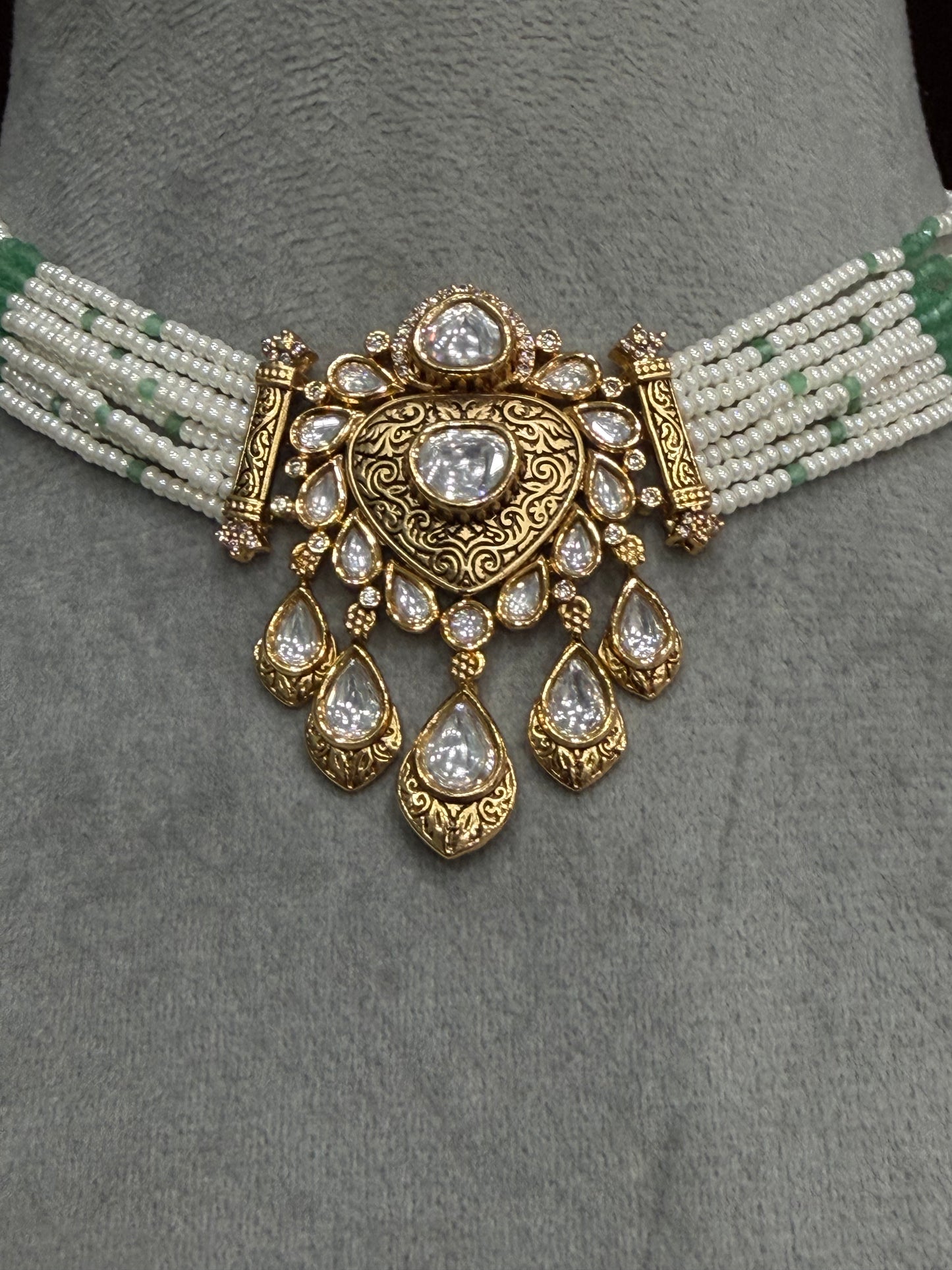Anaya Mint Pearl Moissanite Necklace Set