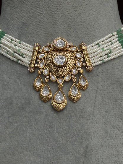 Anaya Mint Pearl Moissanite Necklace Set