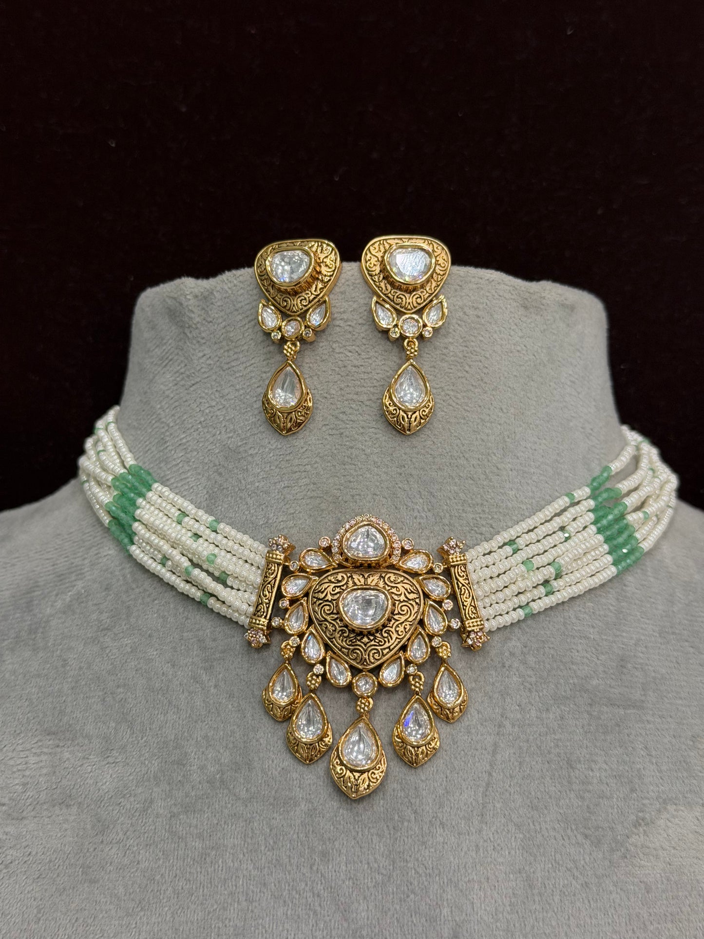 Anaya Mint Pearl Moissanite Necklace Set