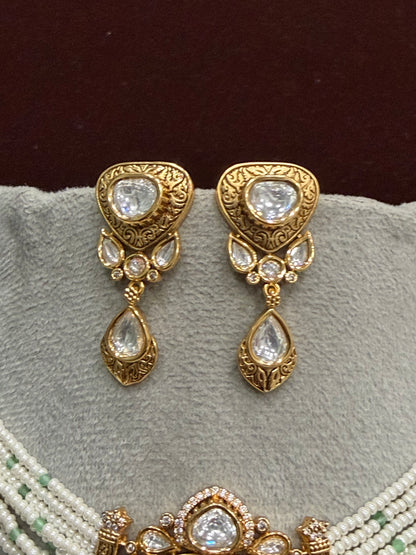 Anaya Mint Pearl Moissanite Necklace Set