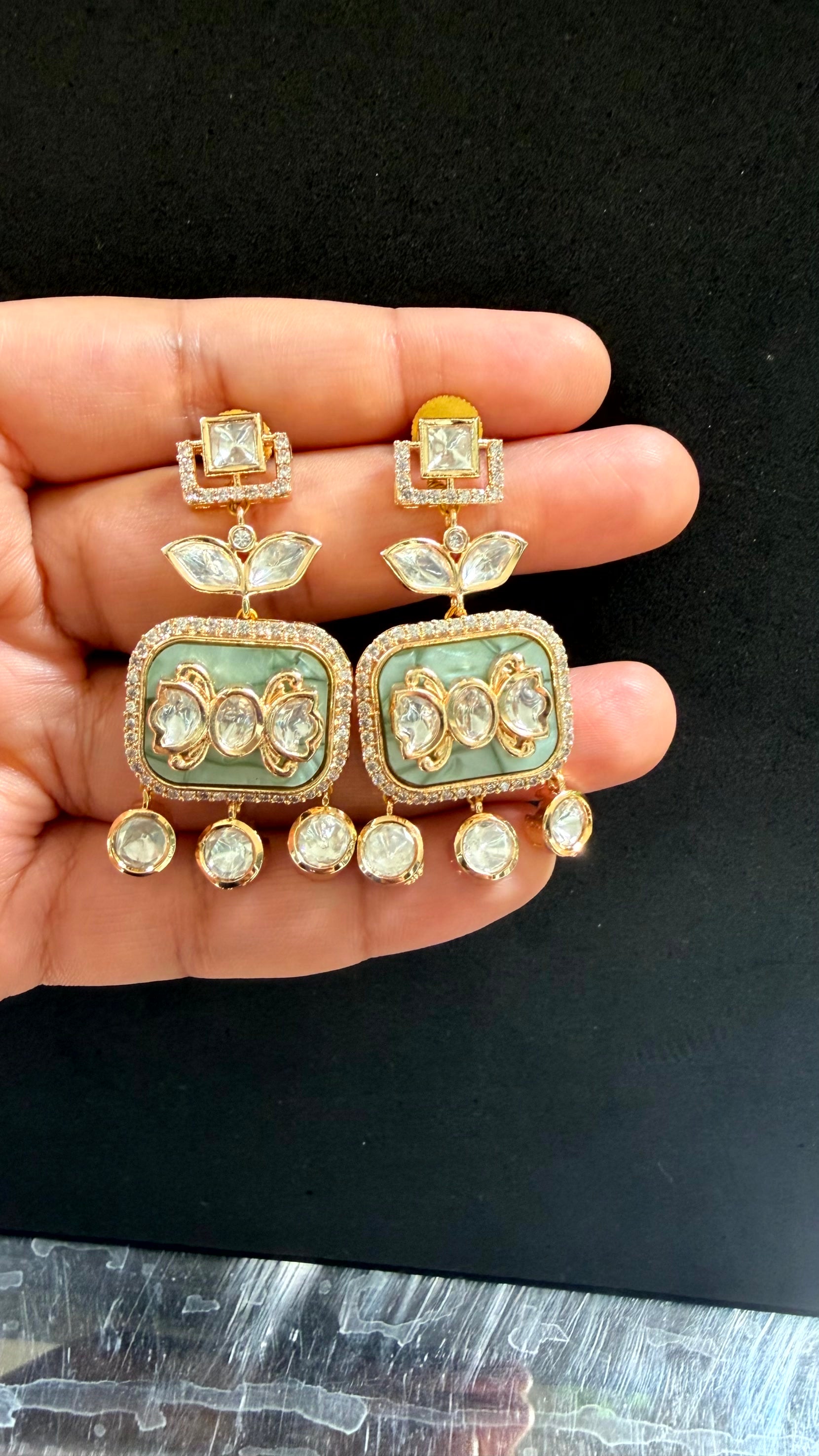 Kiara Mint Statement Moissanite Earrings - EE10-SJ