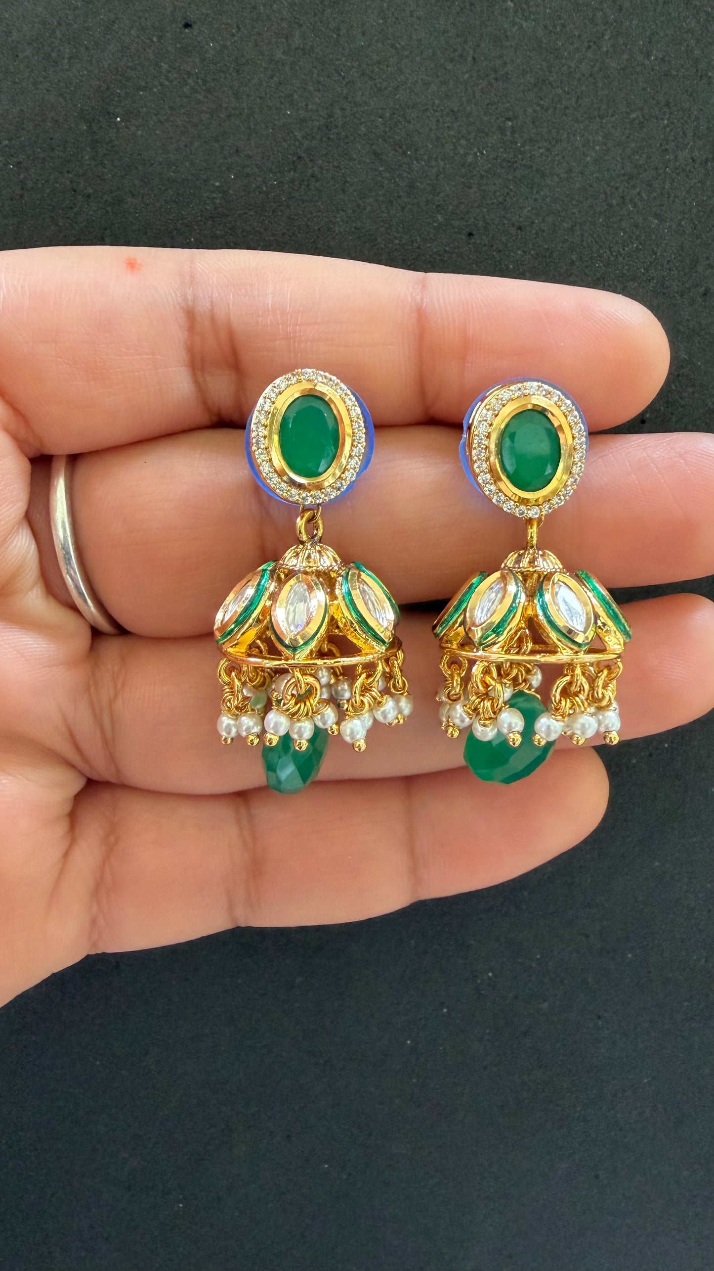 Saanvi Emerald Pearl Jhumki Earrings