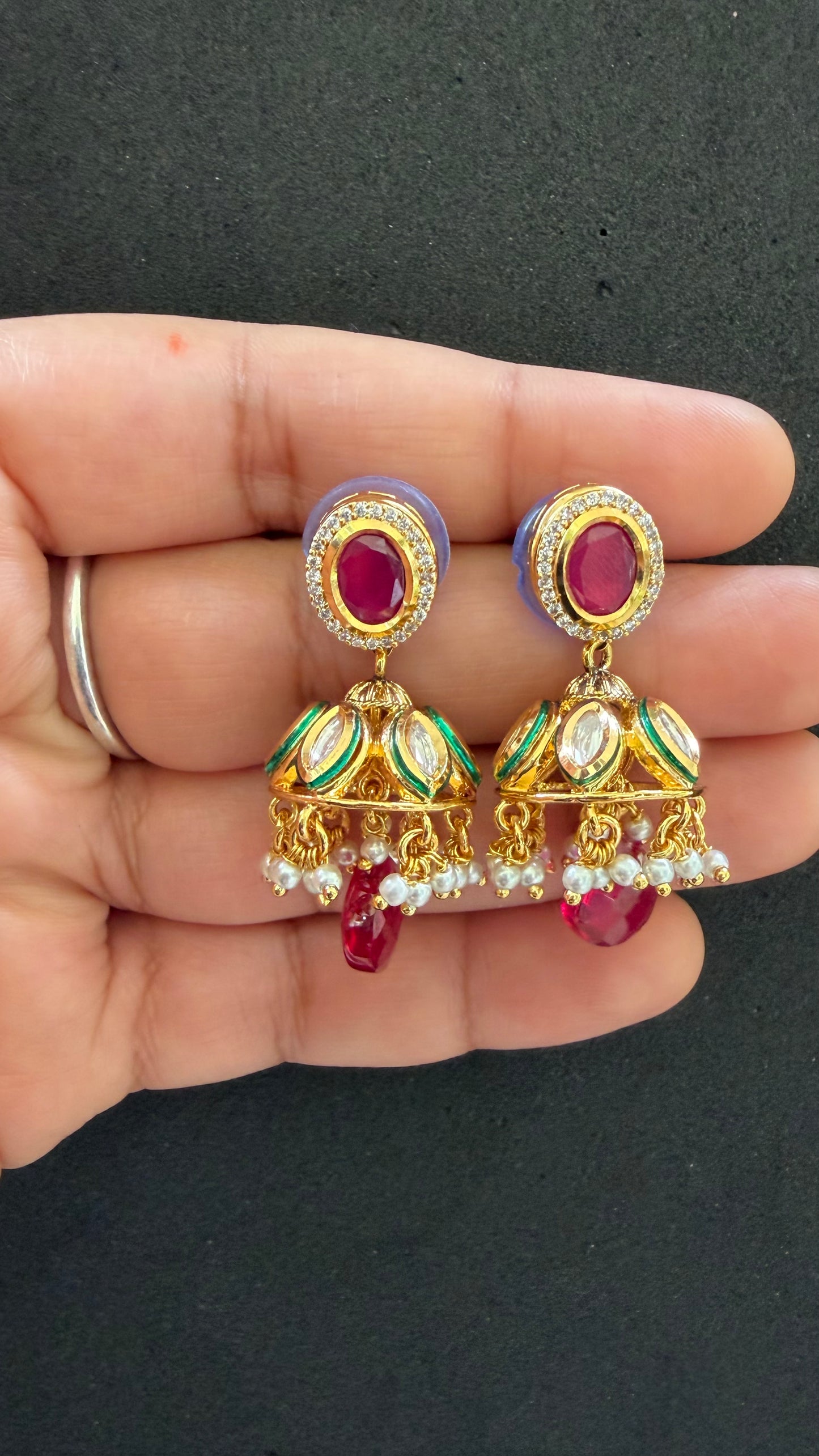 Saanvi Ruby Pearl Jhumki Earrings