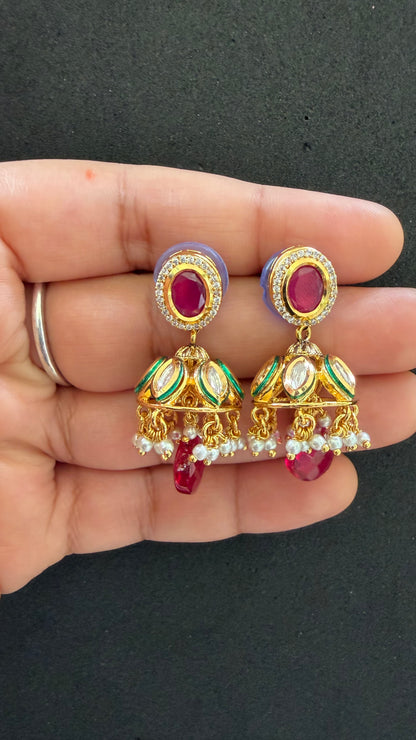 Saanvi Ruby Pearl Jhumki Earrings