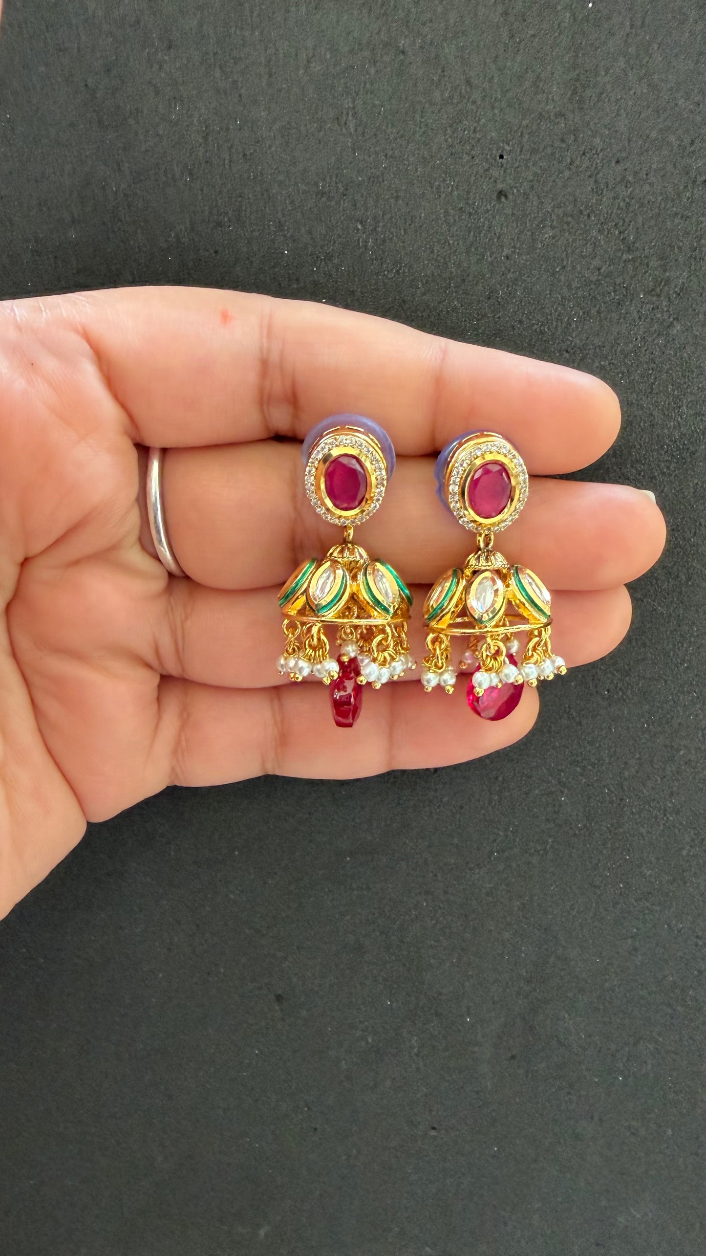 Saanvi Ruby Pearl Jhumki Earrings
