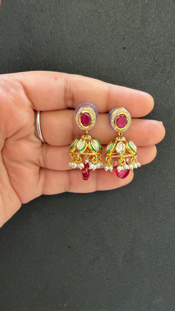 Saanvi Ruby Pearl Jhumki Earrings